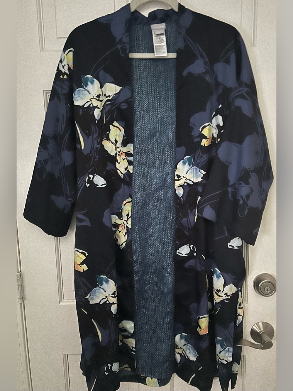 Chico's Navy Floral Open-Front Kimono